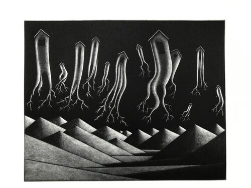 Gravure Florence Sagittario foret volante  maniere noire 24x30