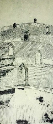 Gravure Florence Sagittario sept maisons pointe seche  chine colle 8,7x20