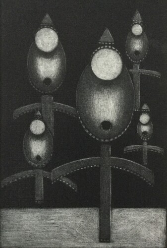 Gravure Florence Sagittario cyclopes volants manière noire 15x20