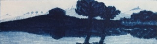 Gravure Florence Sagittario grange sur la riviere manière noire pointe sèche 8x28