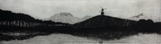 Gravure Florence Sagittario moulin sur la riviere  manière noire pointe sèche 8x28