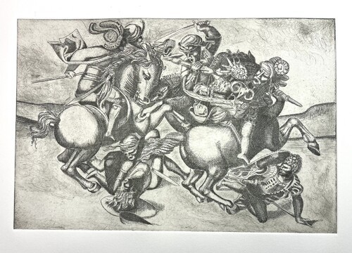 Gravure Florence Sagittario Bataille d’Anghiari pointe sèche 30x20