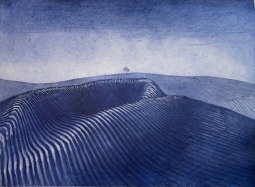 Gravure Florence Sagittario vagues dunes  eau forte aquatinte 22x32